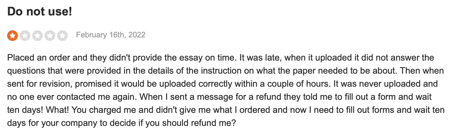 BestEssays review on Sitejabber